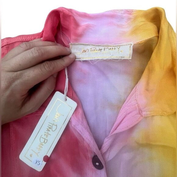 Jens Pirate Booty Tie Dye La Sept Romper Orange Yellow Belted Size XS NWT - Picture 4 of 7